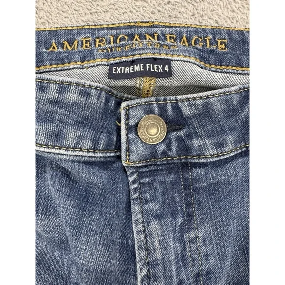 American Eagle Extreme Flex 4 Jeans Men 36x34 Blue Slim Straight Whiskered Denim - Picture 2 of 10